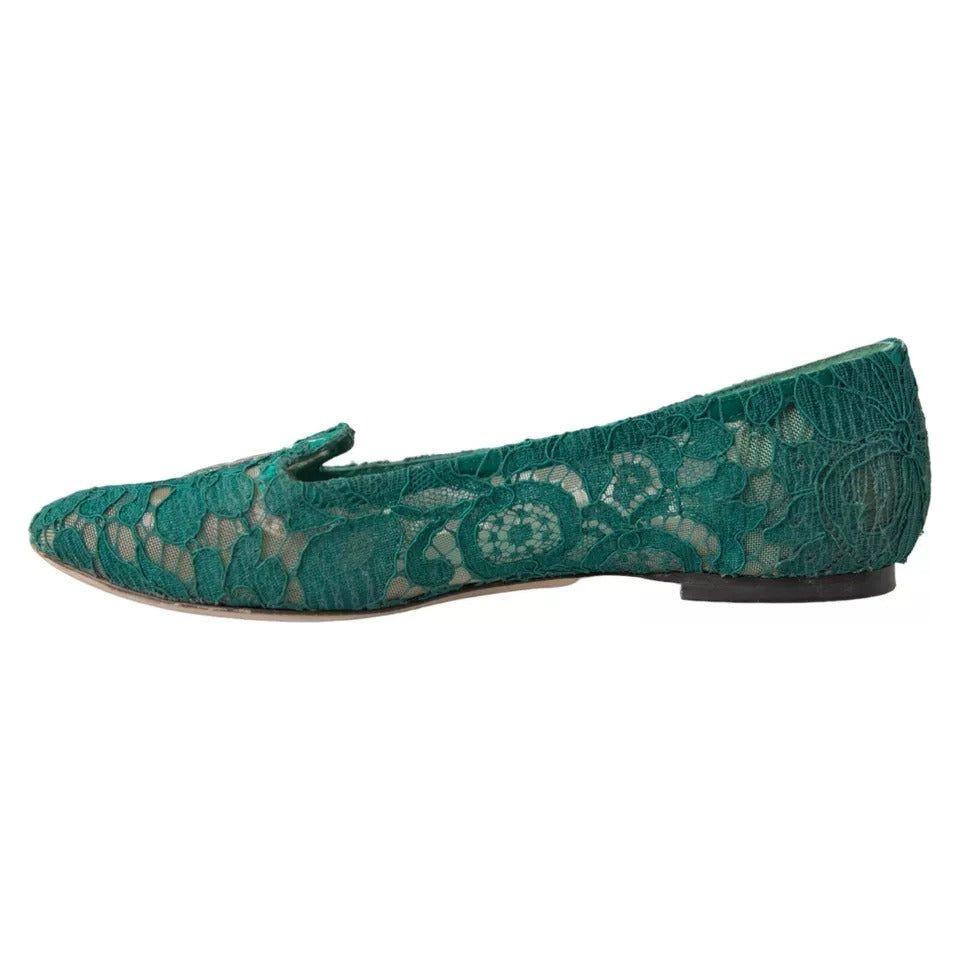 Dolce & Gabbana Green Taormina Lace Slip On Flats Shoes Dolce & Gabbana Dark Slate Gray