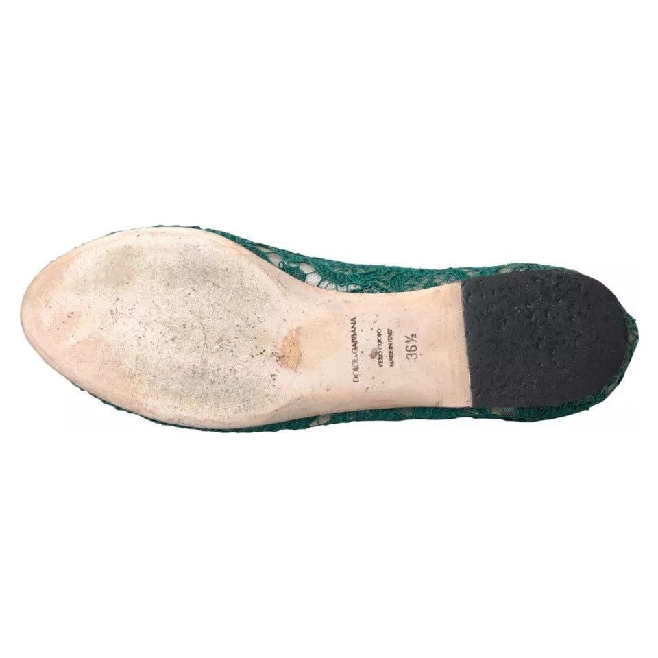 Dolce & Gabbana Green Taormina Lace Slip On Flats Shoes Dolce & Gabbana Dark Slate Gray