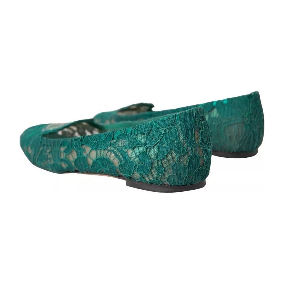 Dolce & Gabbana Green Taormina Lace Slip On Flats Shoes Dolce & Gabbana Dark Slate Gray