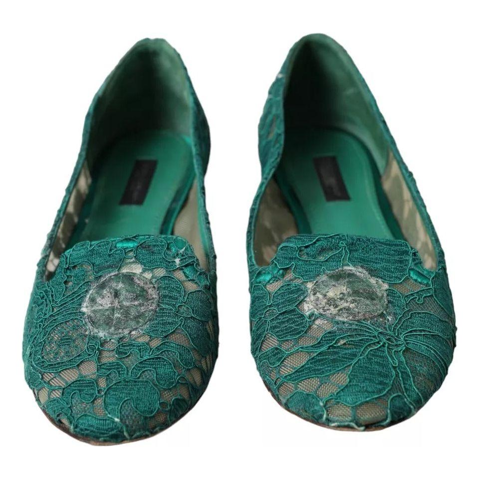 Dolce & Gabbana Green Taormina Lace Slip On Flats Shoes Dolce & Gabbana Dark Slate Gray