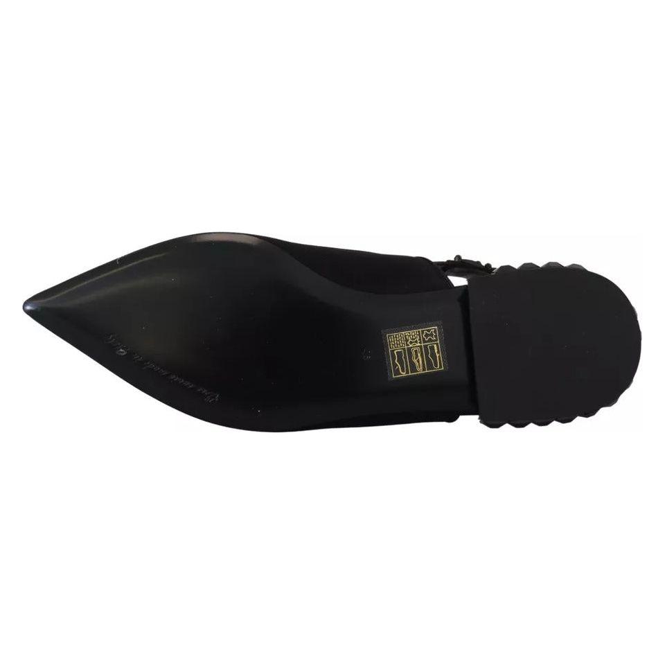 Dolce & Gabbana Black Flats Crystal Slingback Charmeuse Shoes Dolce & Gabbana Black