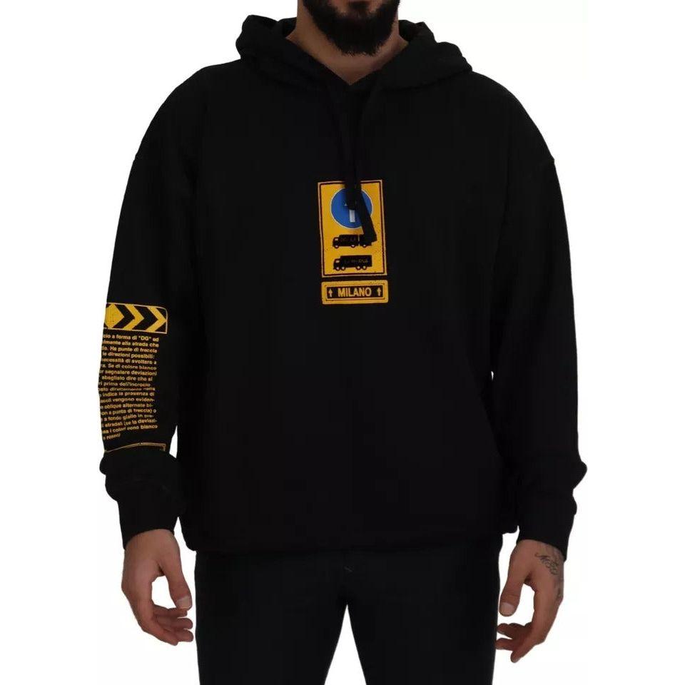 Dolce & Gabbana Black Cotton Logo Hooded Sweatshirt Sweater TSH83091-46