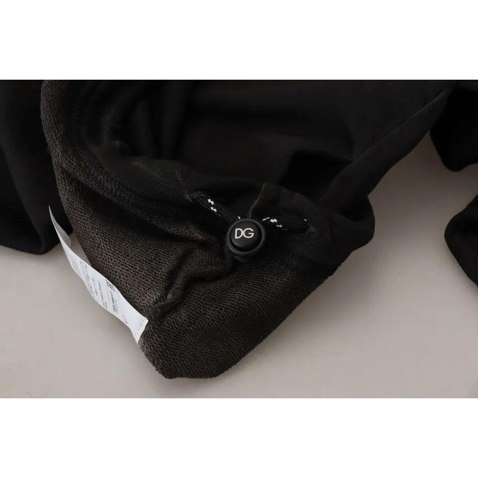Dolce & Gabbana Black Cotton Logo Hooded Sweatshirt Sweater TSH83091-46