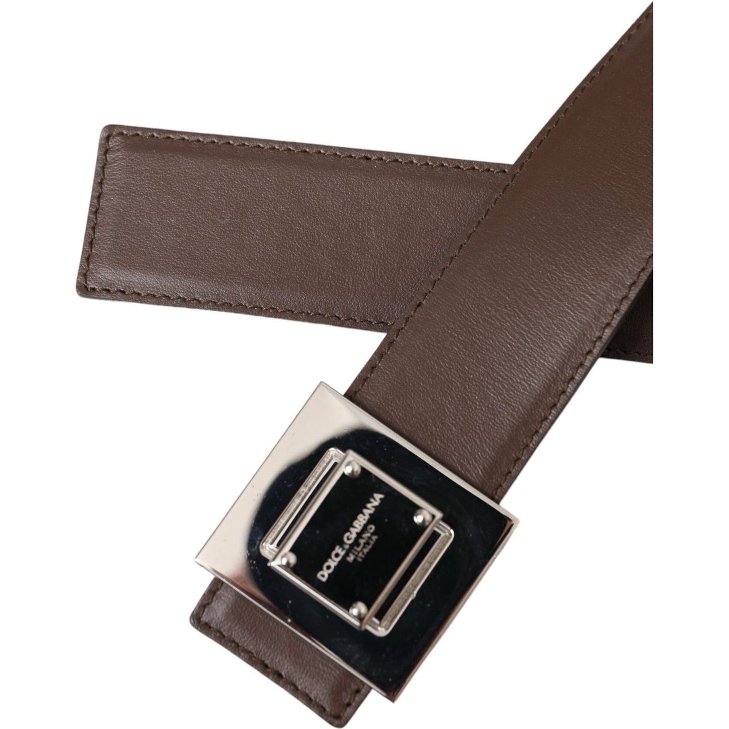 Dolce & Gabbana Brown Calf Leather Square Metal Buckle Belt Dolce & Gabbana Dark Slate Gray