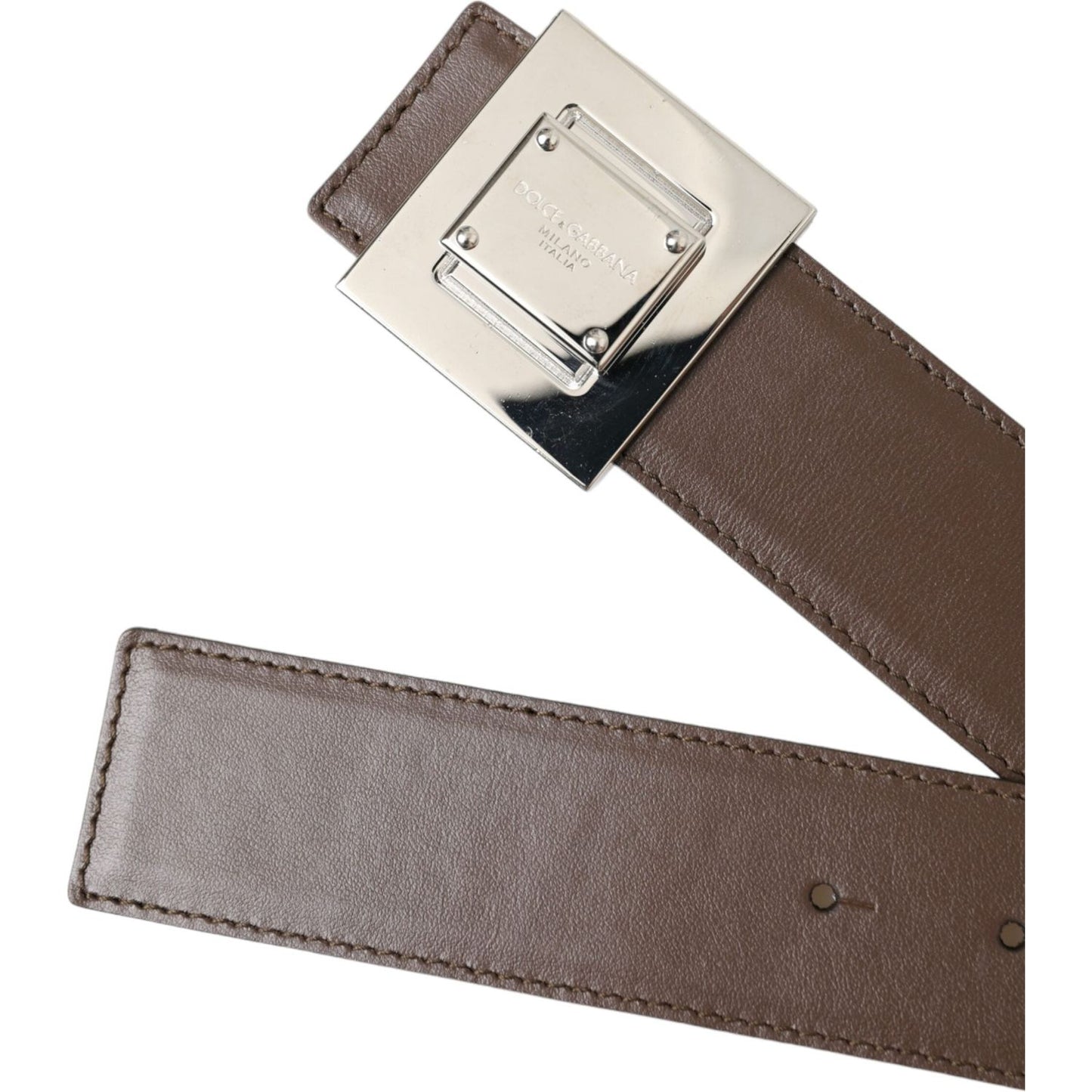 Dolce & Gabbana Brown Calf Leather Square Metal Buckle Belt Dolce & Gabbana Dim Gray