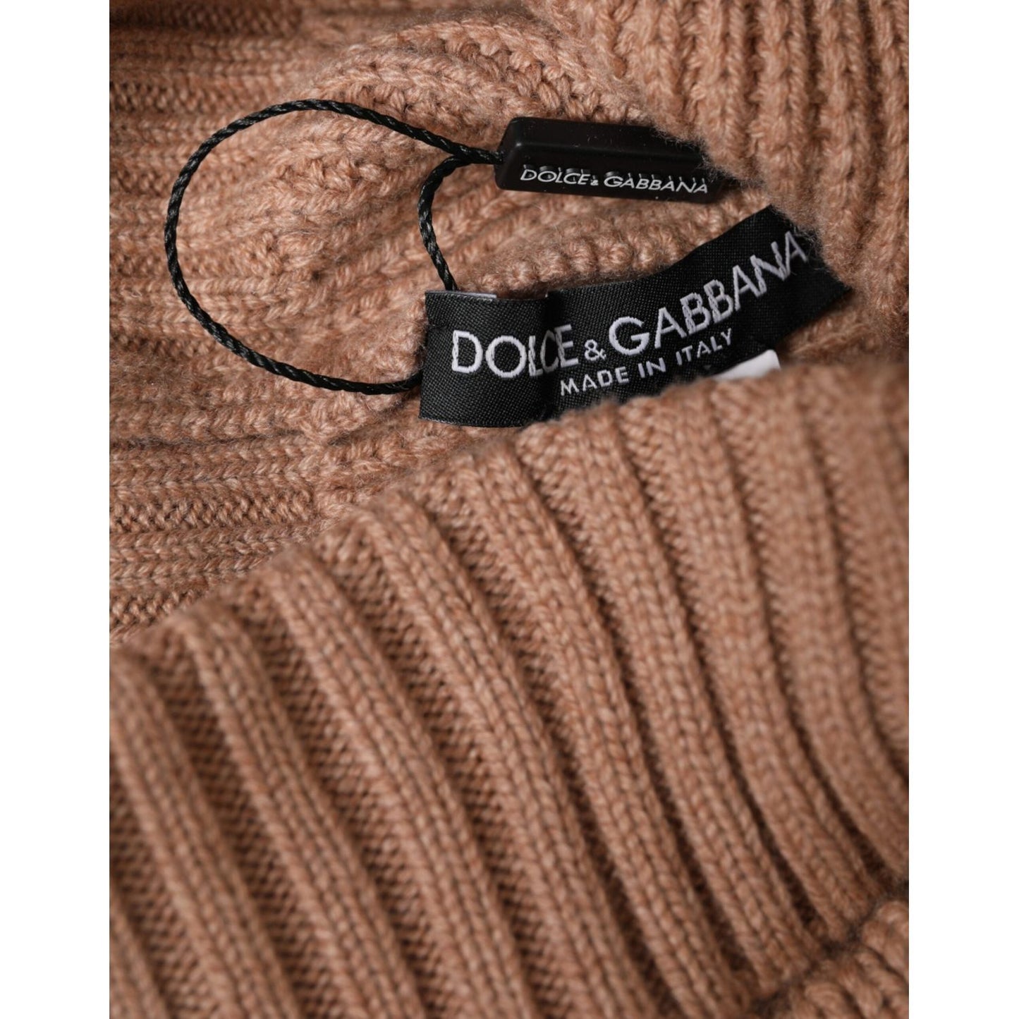 Dolce & Gabbana Brown Solid Knitted Fur Ball Winter Beanie Hat Dolce & Gabbana Sienna