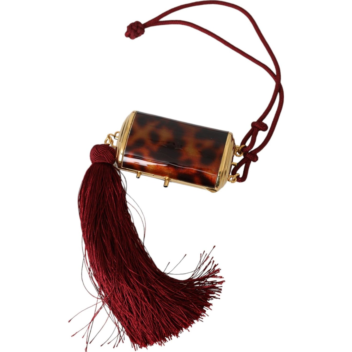 Dolce & Gabbana Brown Leopard Mini Mirror Tassel Make Up Holder Bag Dolce & Gabbana Black