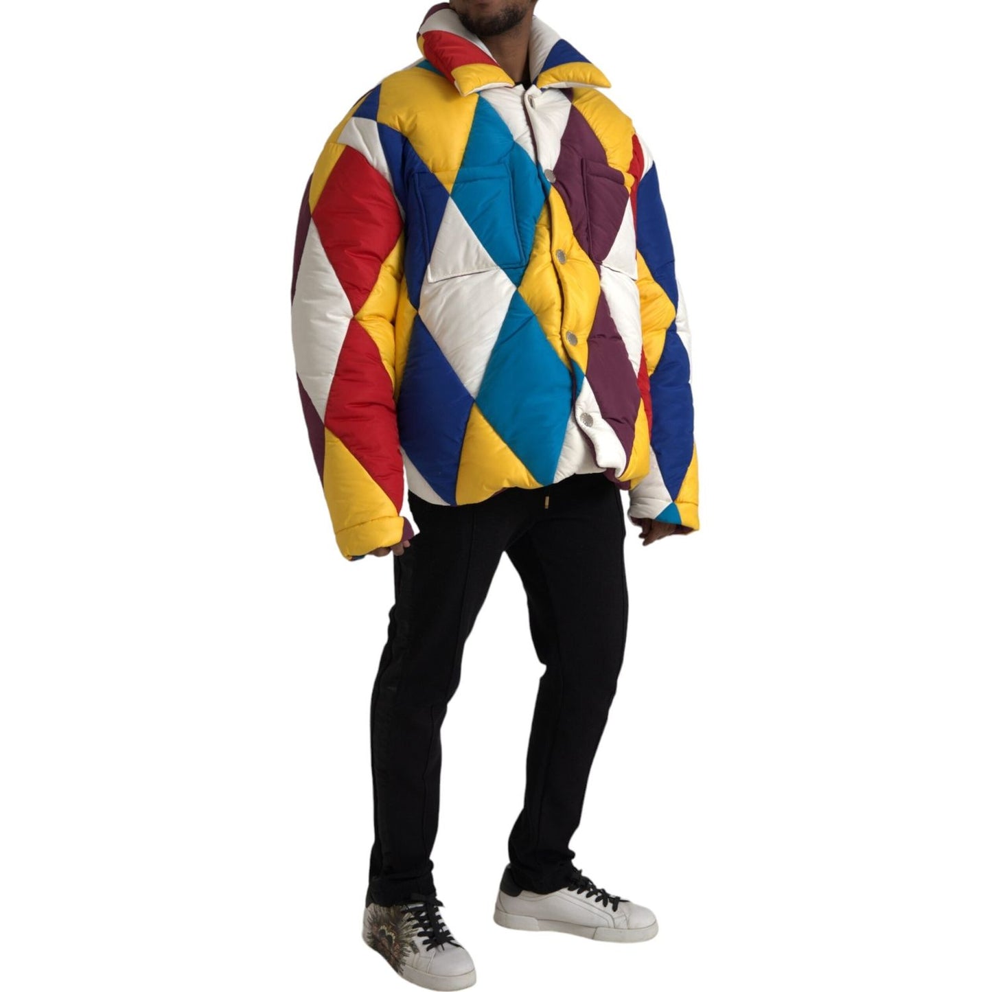 Dolce & Gabbana Multicolor Windbreaker Puffer Jacket Men Dolce & Gabbana Tan