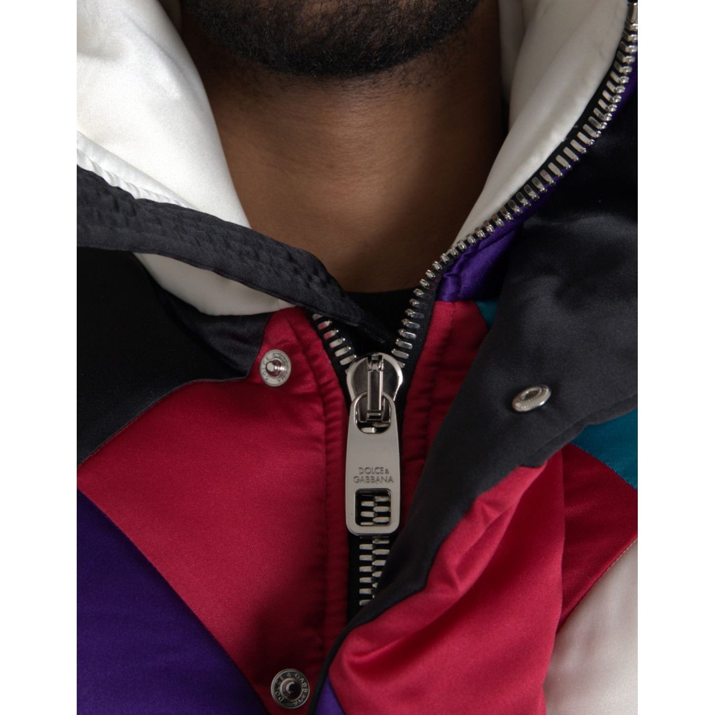 Dolce & Gabbana Multicolor Logo Windbreaker Puffer Jacket Dolce & Gabbana Black