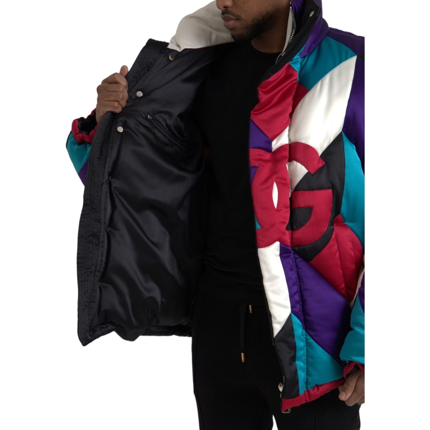 Dolce & Gabbana Multicolor Logo Windbreaker Puffer Jacket Dolce & Gabbana Black