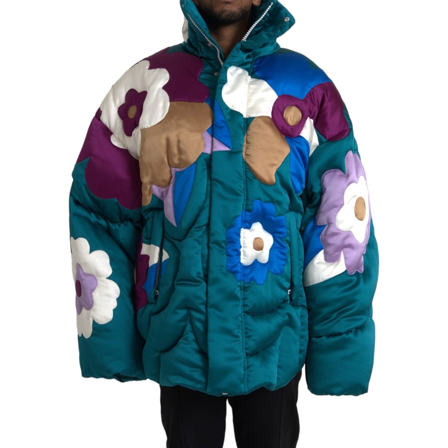 Dolce & Gabbana Multicolor Floral Windbreaker Puffer Jacket Dolce & Gabbana Dark Slate Gray