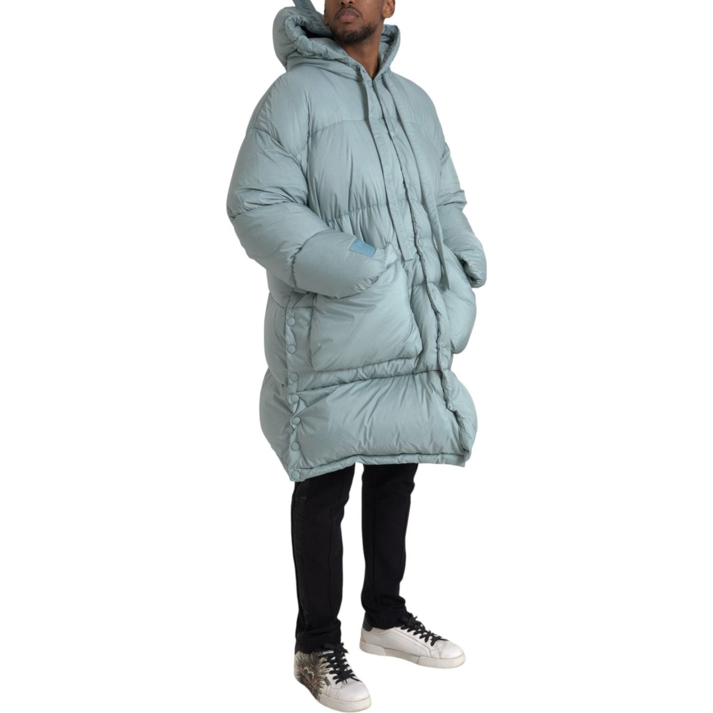 Dolce & Gabbana Light Blue Quilted Hooded Puffer Jacket Men Dolce & Gabbana Light Slate Gray