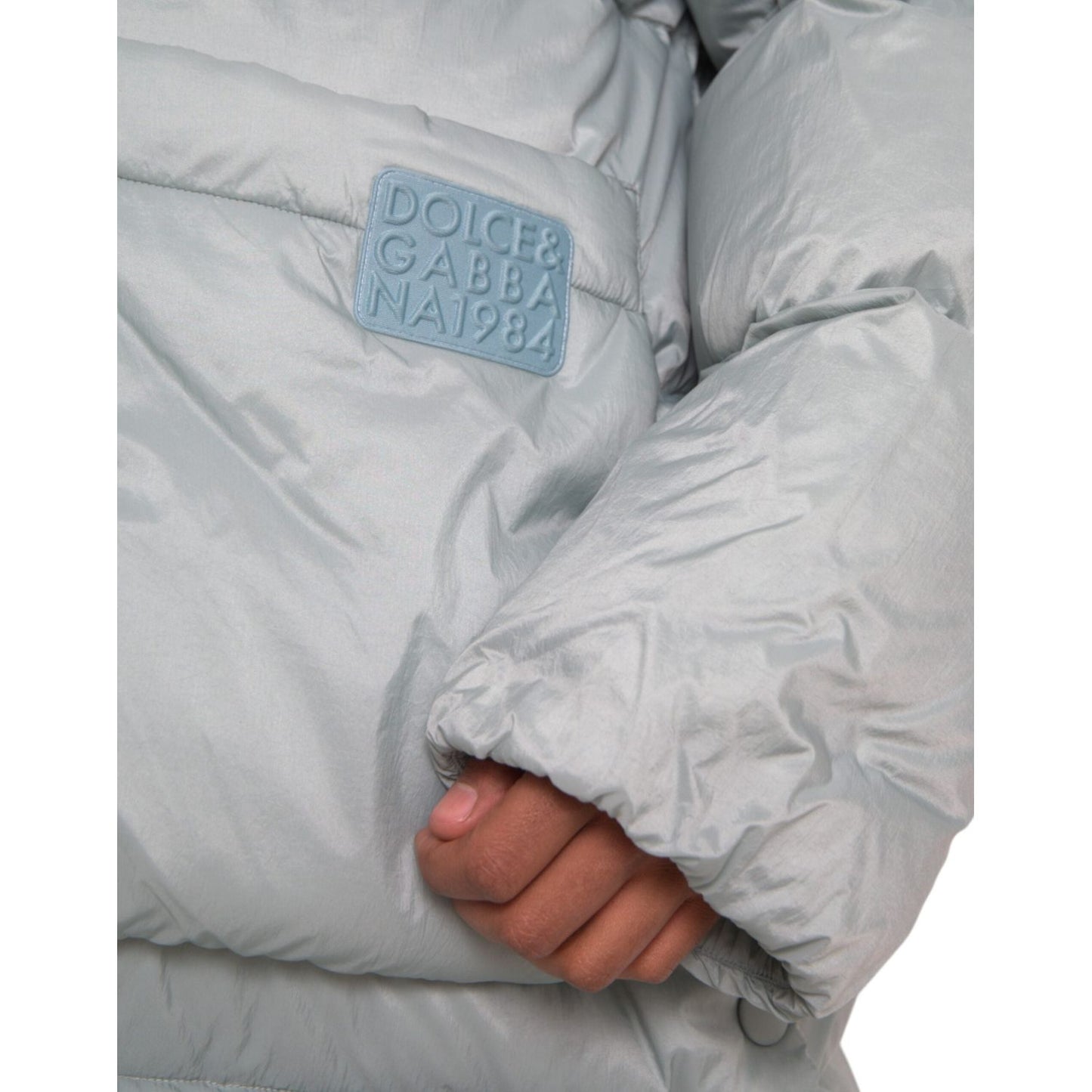 Dolce & Gabbana Light Blue Quilted Hooded Puffer Jacket Men Dolce & Gabbana Dark Gray