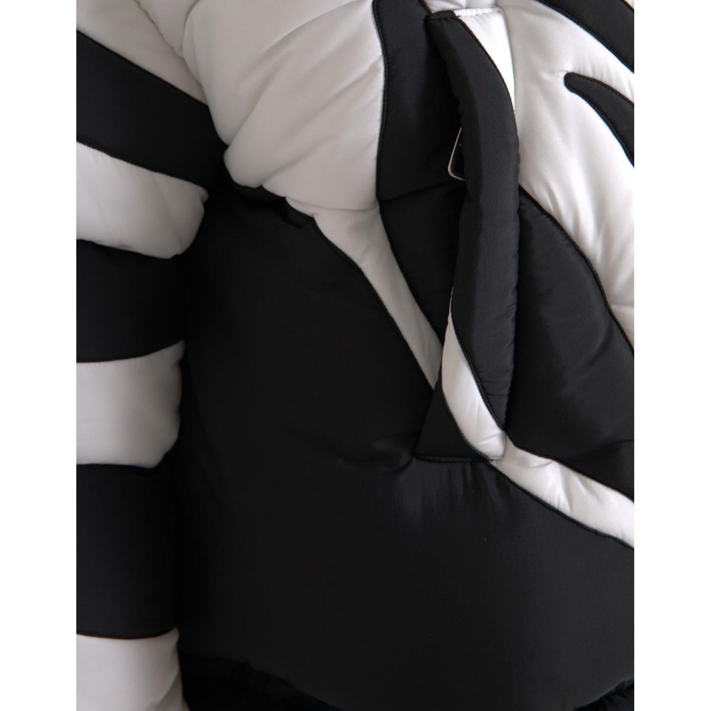 Dolce & Gabbana Black White Stripes Hooded Puffer Jacket Dolce & Gabbana Dark Gray
