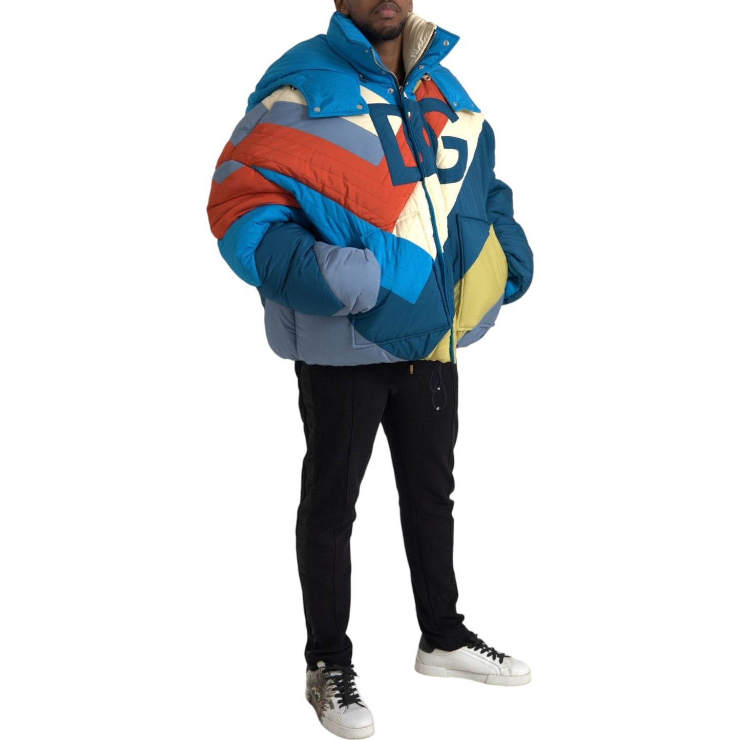 Dolce & Gabbana Multicolor Logo Windbreaker Puffer Jacket Dolce & Gabbana Tan