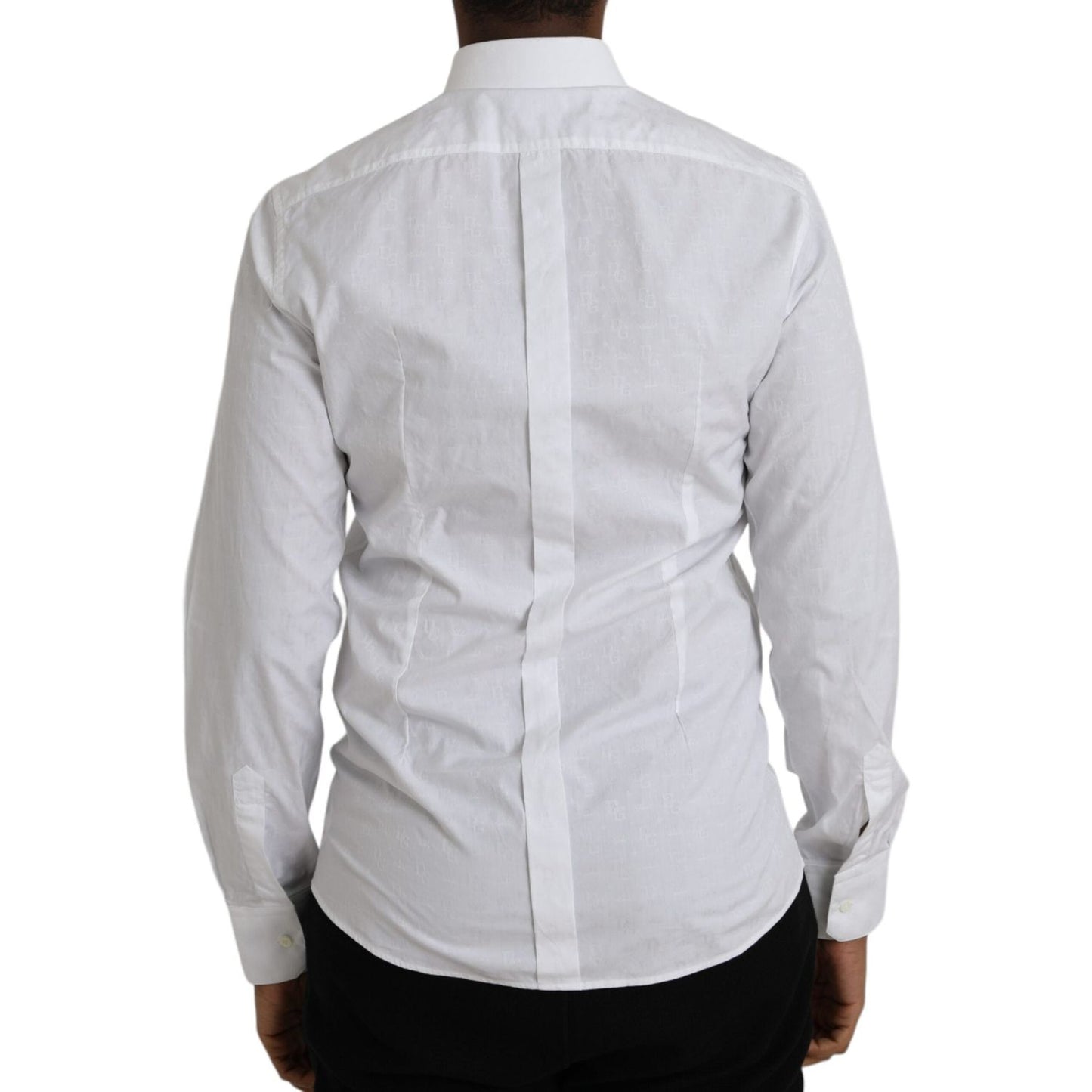 Dolce & Gabbana White Cotton Long Sleeve Dress GOLD Shirt Dolce & Gabbana Gray