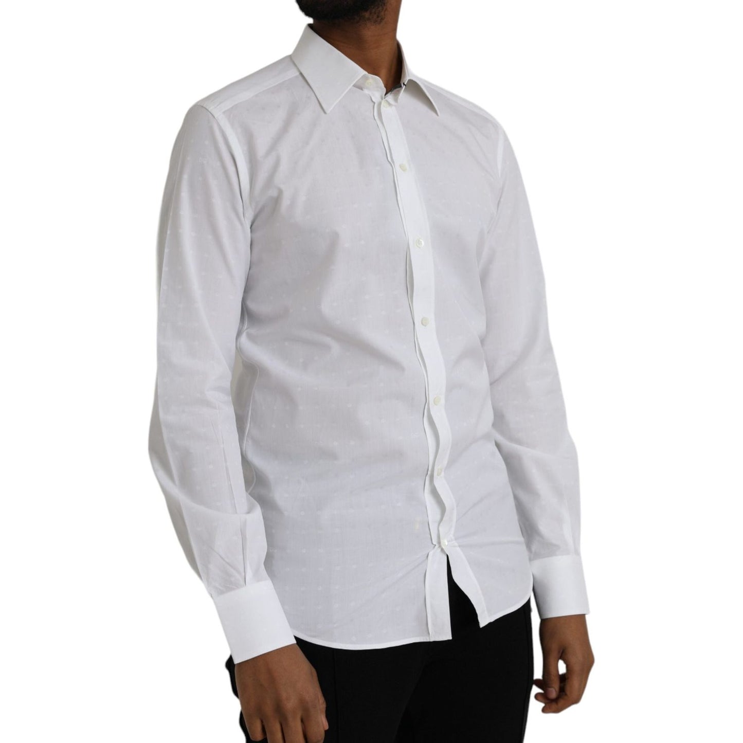 Dolce & Gabbana White Logo Cotton Men Dress GOLD Shirt Dolce & Gabbana Gray