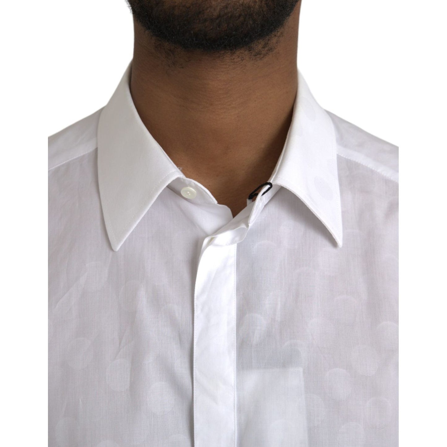 Dolce & Gabbana White Polka Dotted Cotton Dress GOLD Shirt Dolce & Gabbana Gray