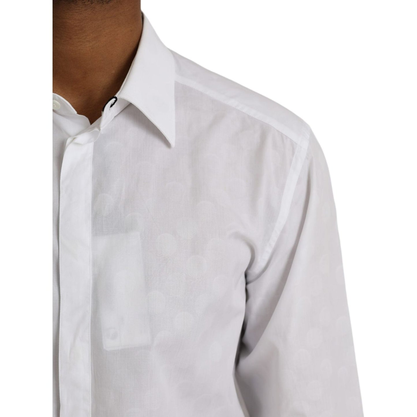 Dolce & Gabbana White Polka Dotted Cotton Dress GOLD Shirt Dolce & Gabbana Light Gray