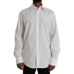 Dolce & Gabbana White Cotton Dress Slim Fit GOLD Shirt TSH86321-44