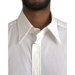 Dolce & Gabbana White Cotton Dress Slim Fit GOLD Shirt TSH86321-44