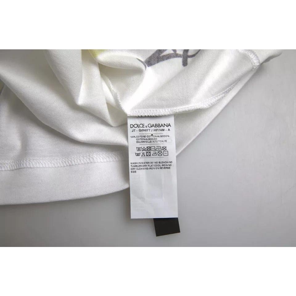 Dolce & Gabbana White Graphic Cotton Short Sleeves Men T-shirt Dolce & Gabbana Gray