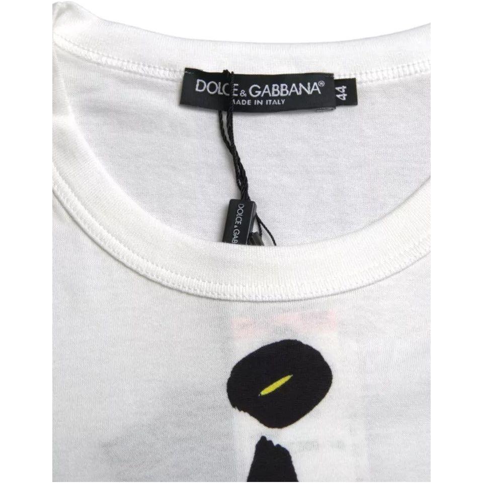 Dolce & Gabbana White Graphic Cotton Short Sleeves Men T-shirt Dolce & Gabbana Light Gray