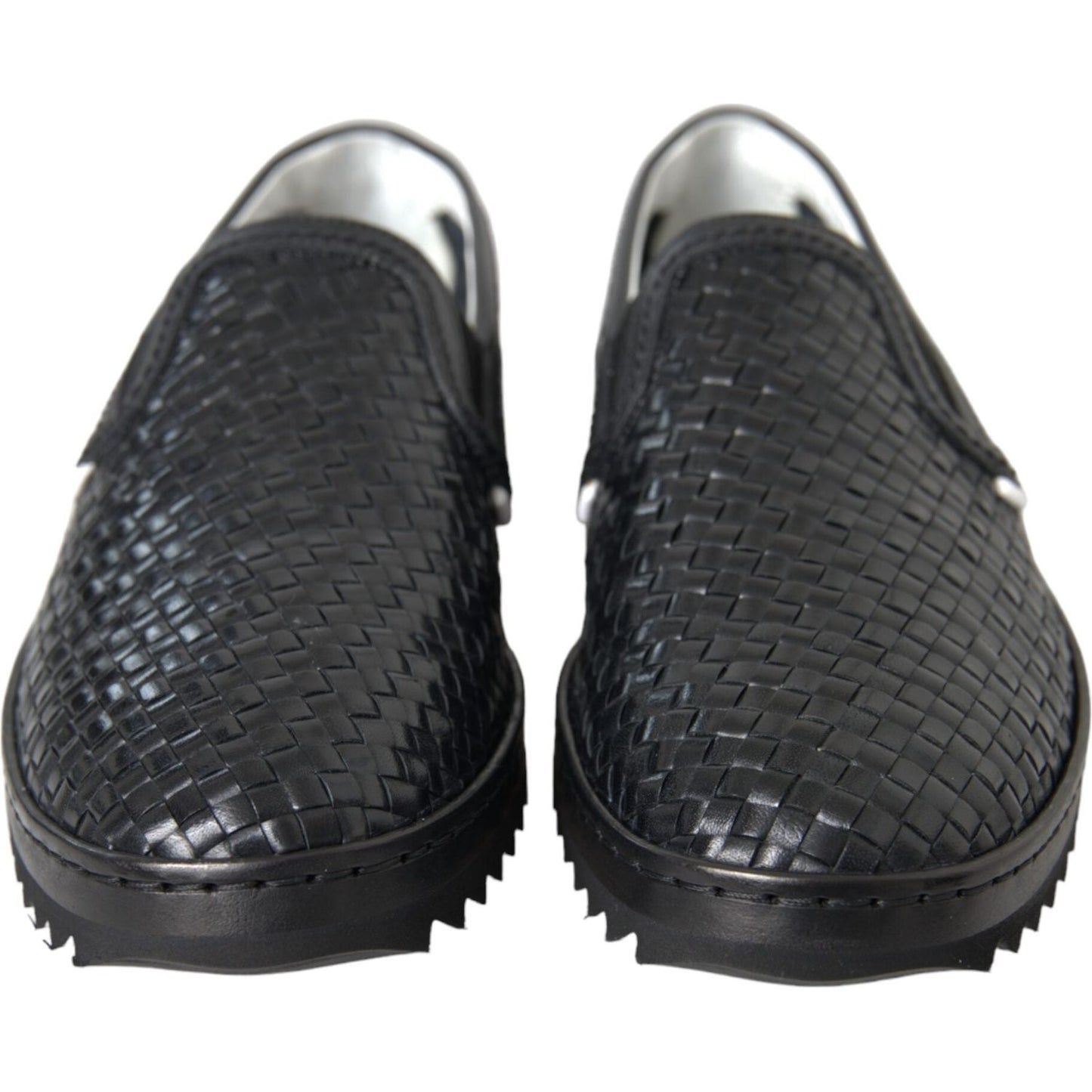 Dolce & Gabbana Black Woven Buffalo Leather Men Loafers Shoes Dolce & Gabbana Dark Slate Gray