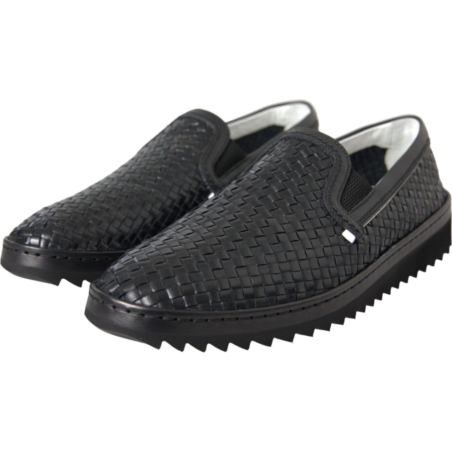 Dolce & Gabbana Black Woven Buffalo Leather Men Loafers Shoes Dolce & Gabbana Dark Slate Gray