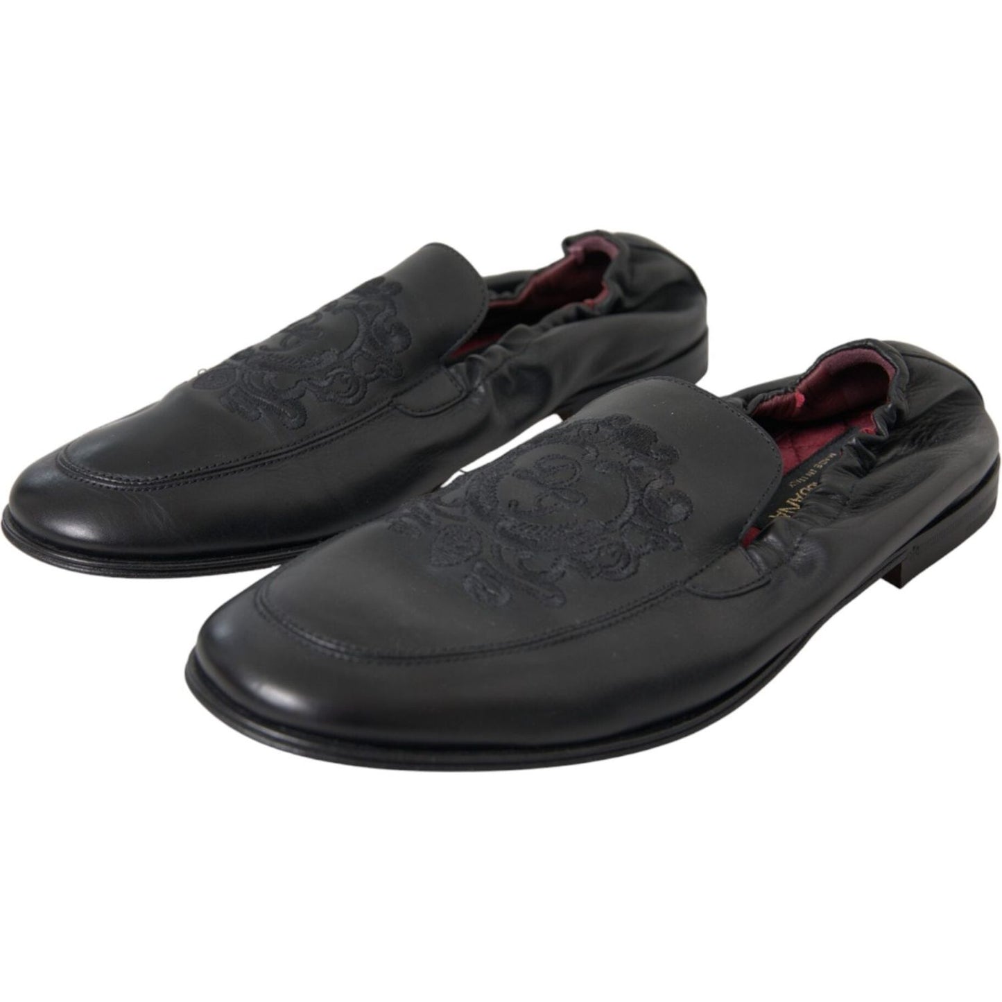 Dolce & Gabbana Black Logo Embroidered Leather Loafer Men Dress Shoes Dolce & Gabbana Dark Slate Gray