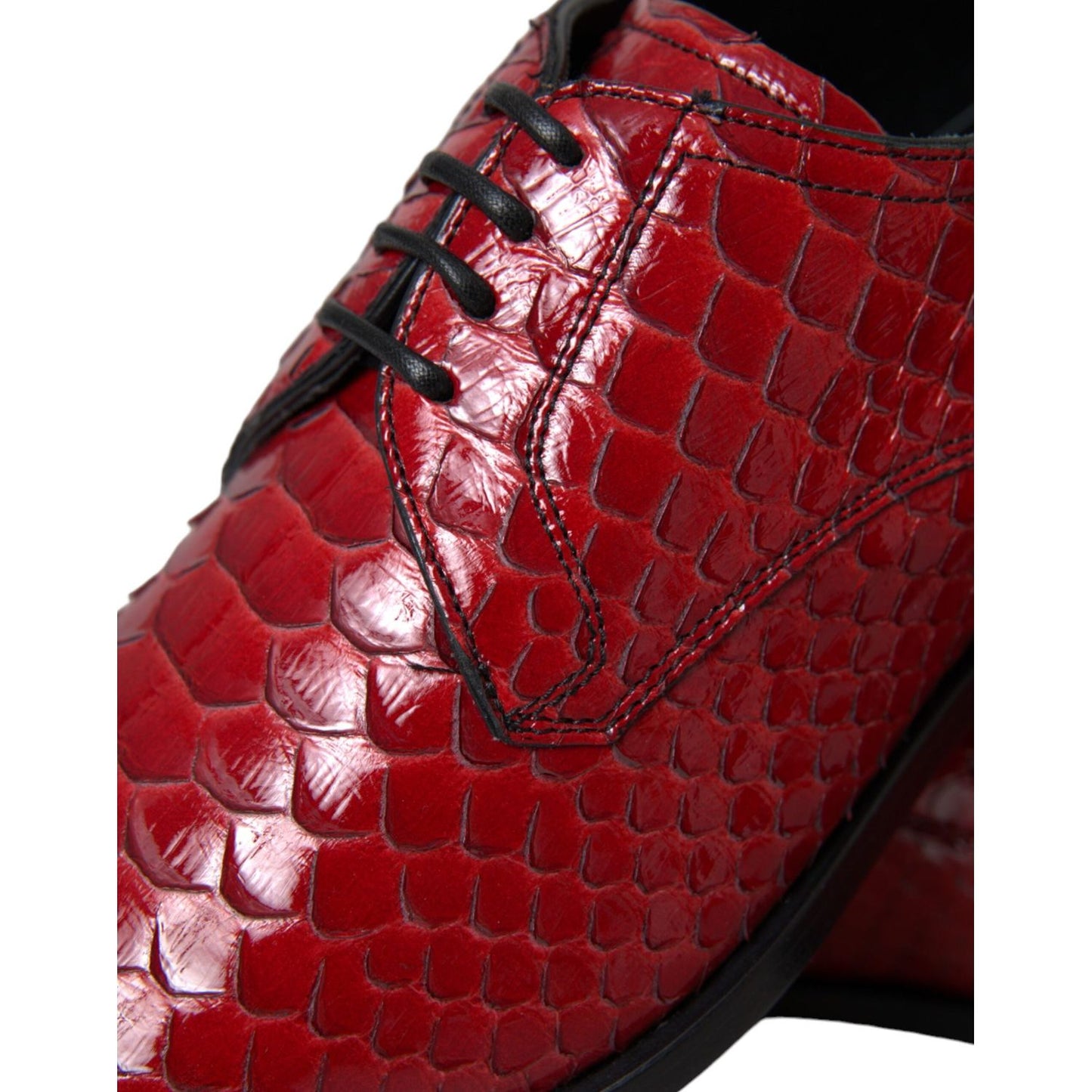 Dolce & Gabbana Red Textured Varnished Derby Men Formal Shoes Dolce & Gabbana Dark Red