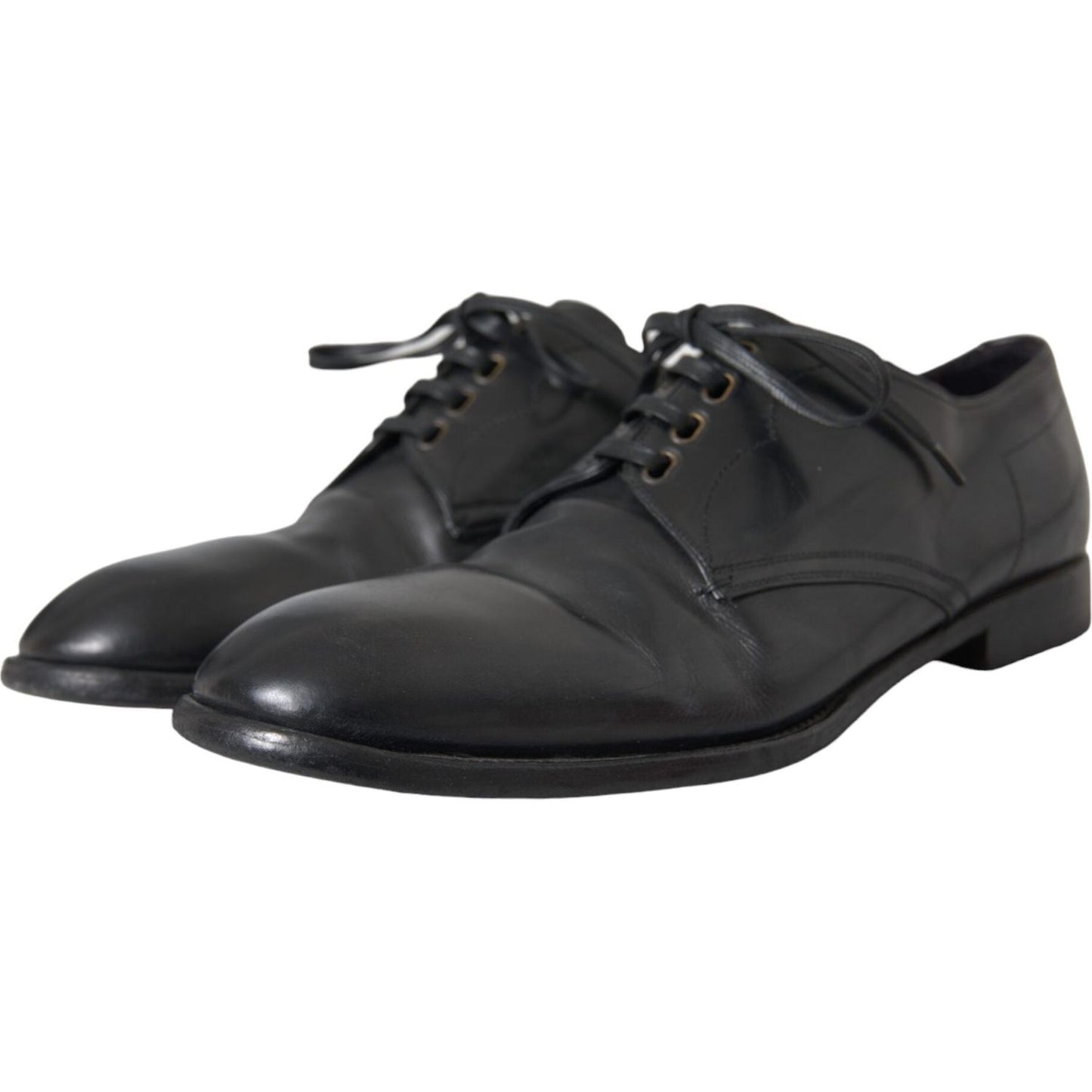 Dolce & Gabbana Black Leather Derby Formal Dress Men Shoes Dolce & Gabbana Dark Slate Gray