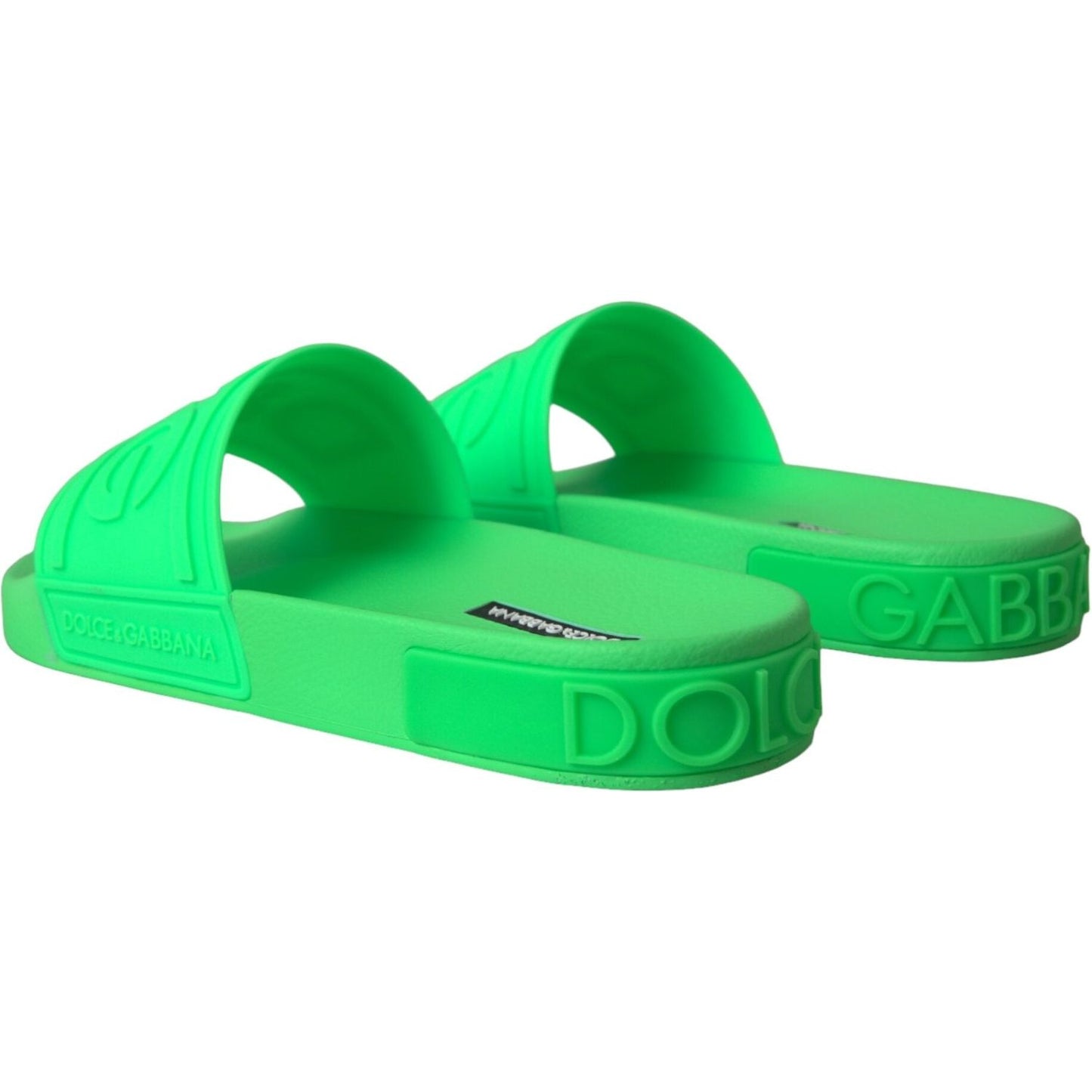 Dolce & Gabbana Green Leather Slides Sandals Beachwear Shoes Dolce & Gabbana Medium Sea Green