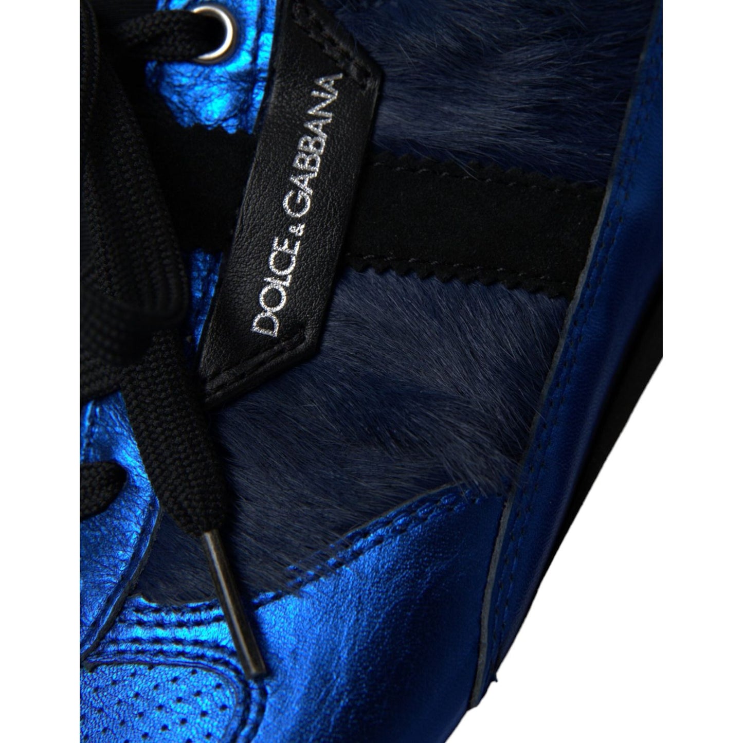 Dolce & Gabbana Blue Black Calf Hair Leather Sneakers Shoes Dolce & Gabbana Black