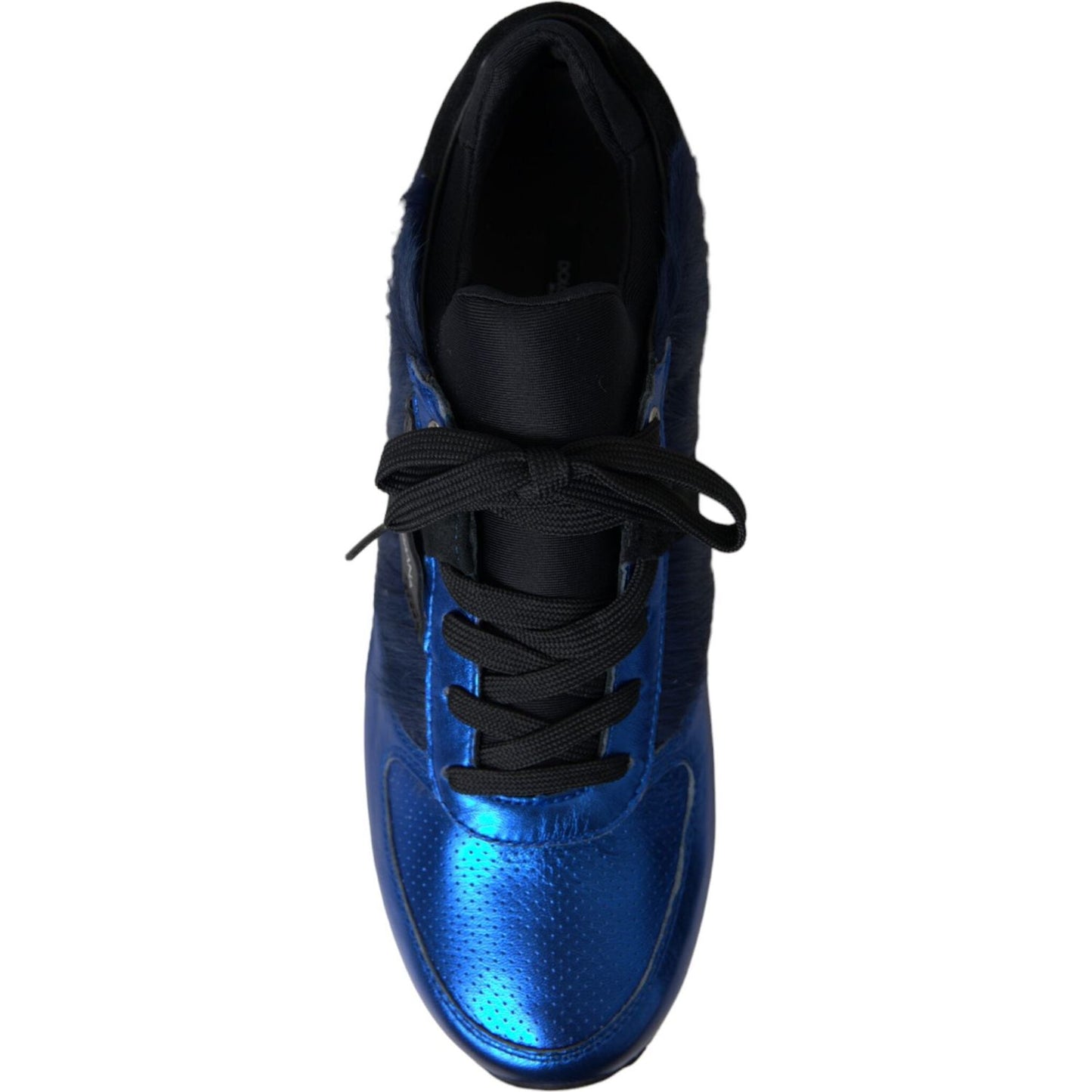 Dolce & Gabbana Blue Black Calf Hair Leather Sneakers Shoes Dolce & Gabbana Black