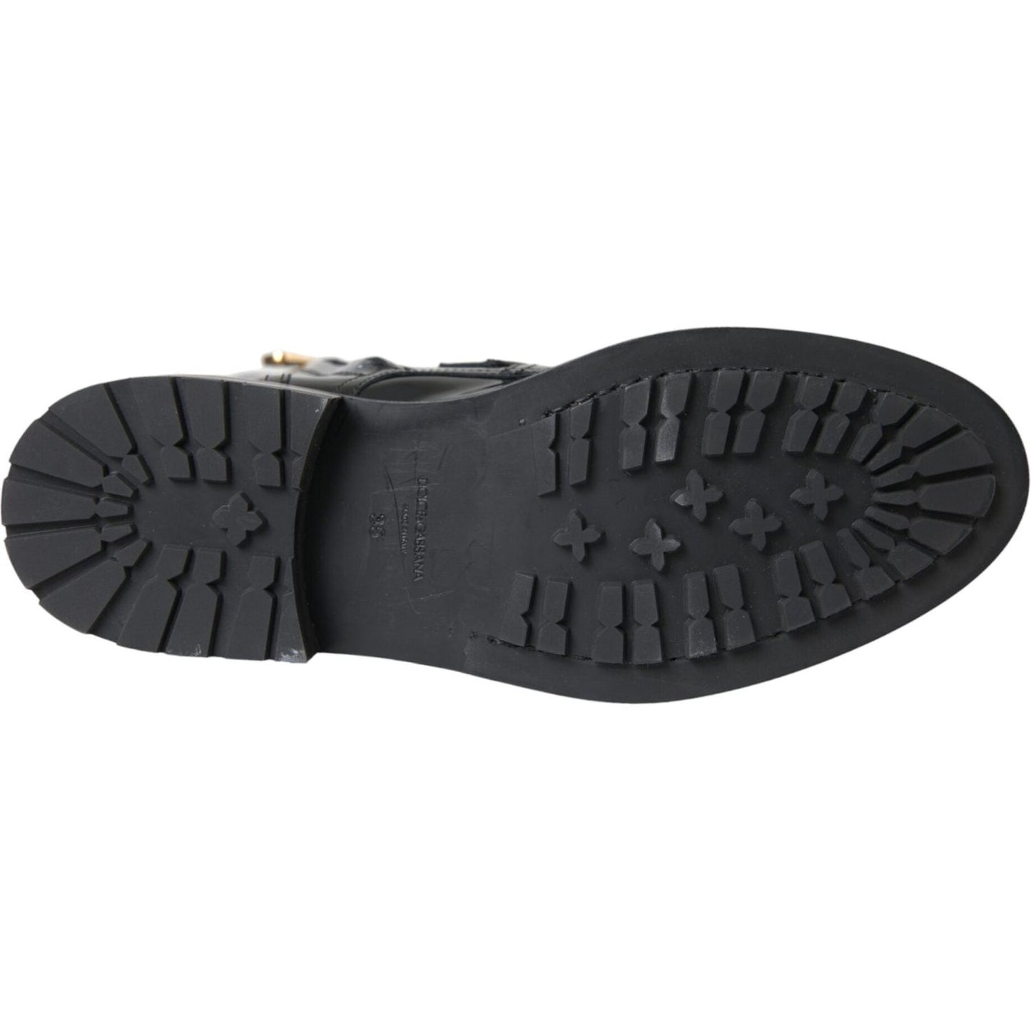 Dolce & Gabbana Black Leather Crystal Buckles Boots Shoes Dolce & Gabbana Dark Slate Gray