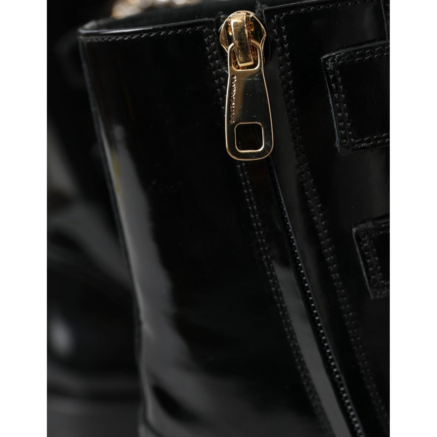 Dolce & Gabbana Black Leather Crystal Buckles Boots Shoes Dolce & Gabbana Black