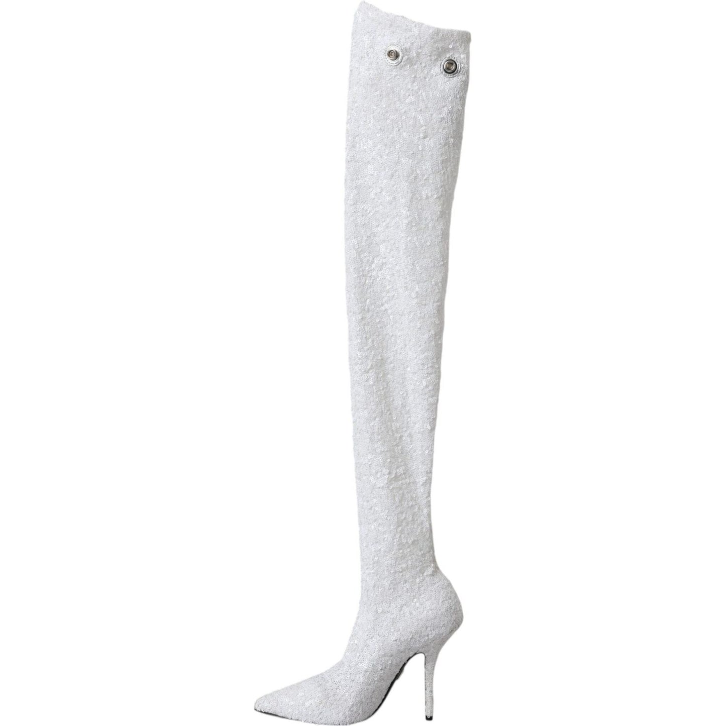 Dolce & Gabbana White Heels Stiletto Knee High Boots Shoes Dolce & Gabbana Light Gray