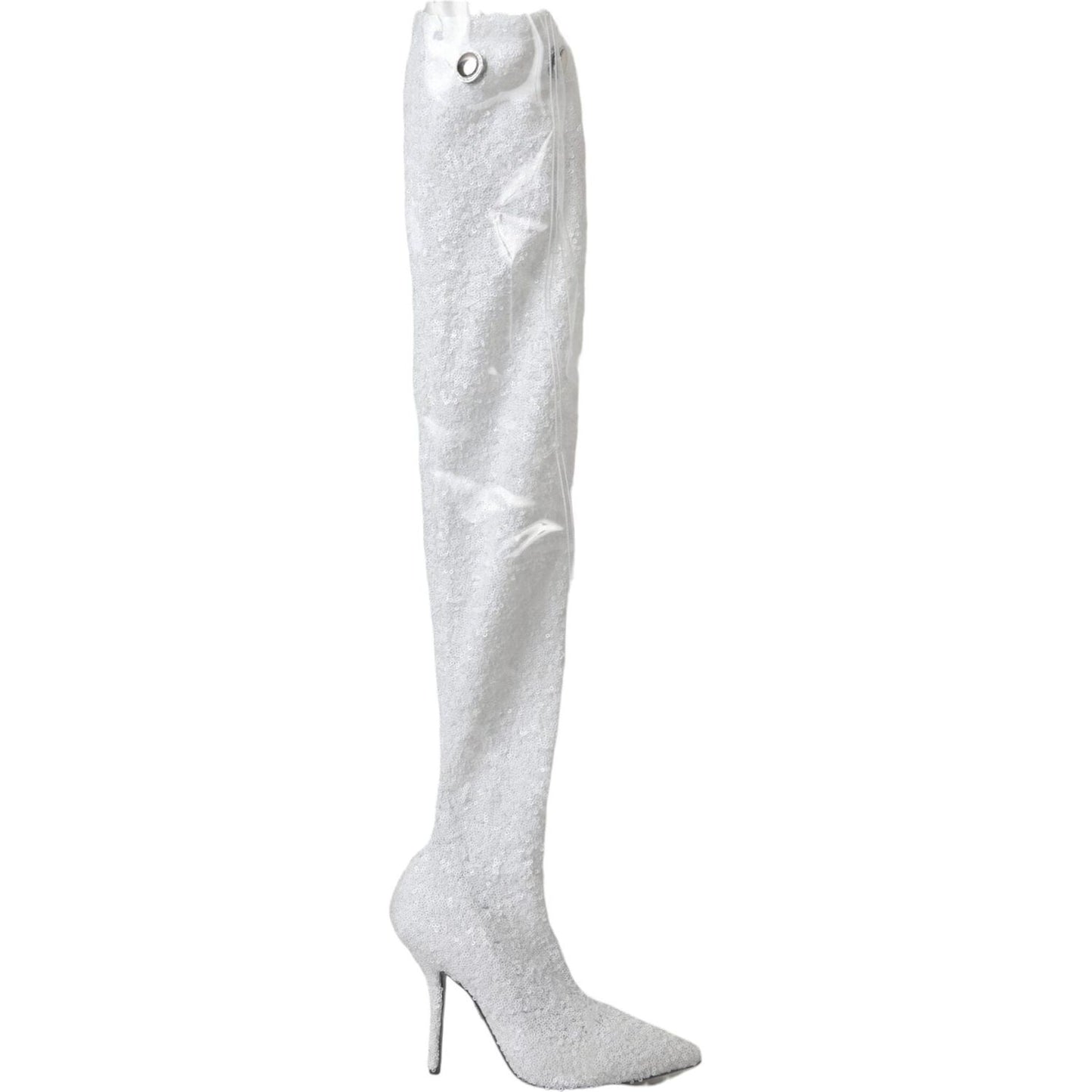 Dolce & Gabbana White Heels Stiletto Knee High Boots Shoes Dolce & Gabbana Light Gray
