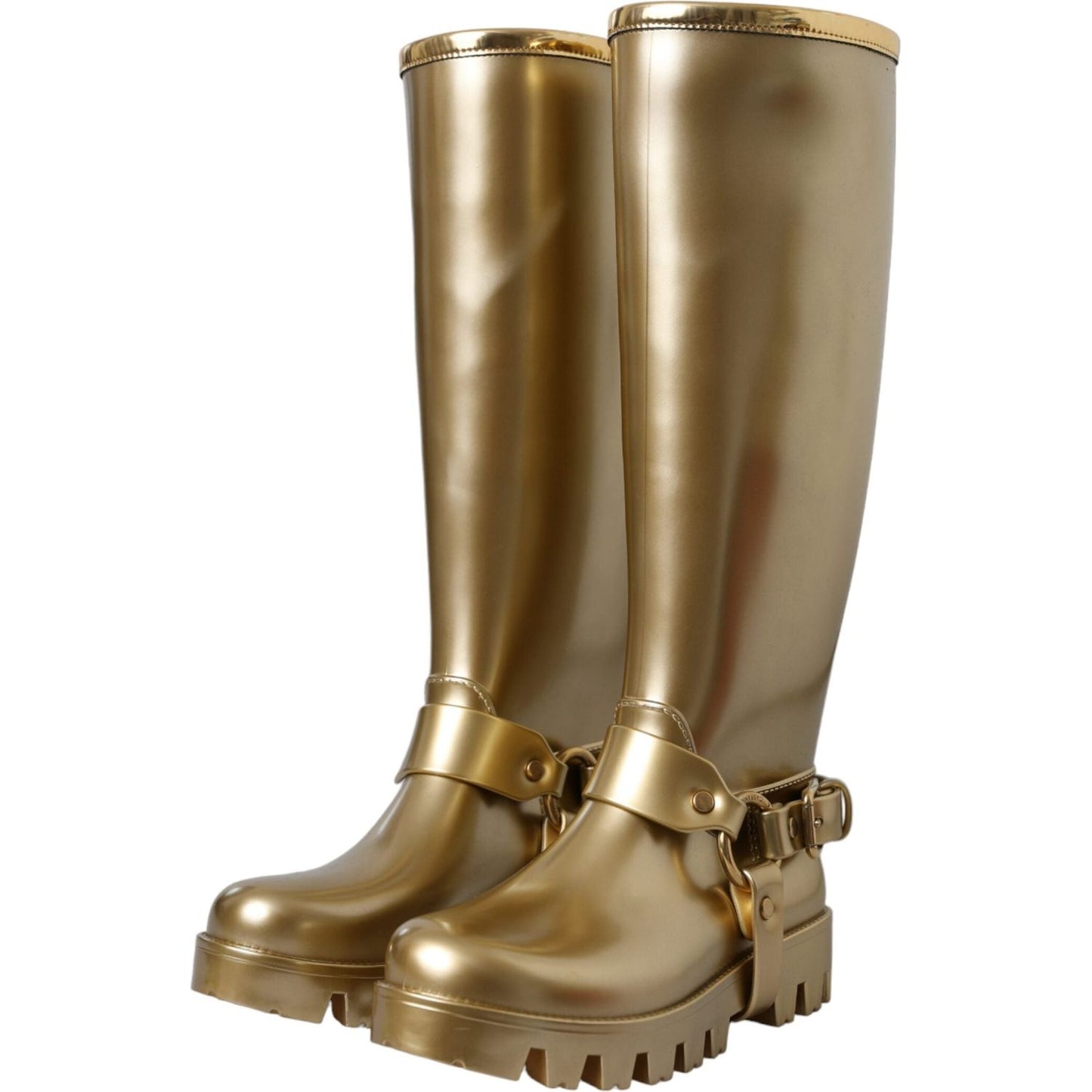 Dolce & Gabbana Metallic Gold Rubber PVC Rain Boots Shoes Dolce & Gabbana Dim Gray