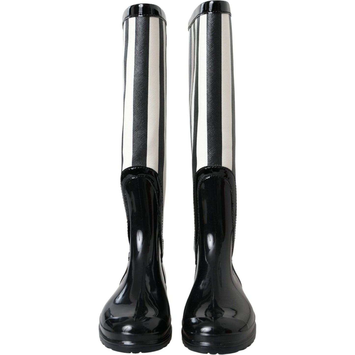 Dolce & Gabbana Black Rubber Knee High Flat Boots Shoes Dolce & Gabbana Light Gray