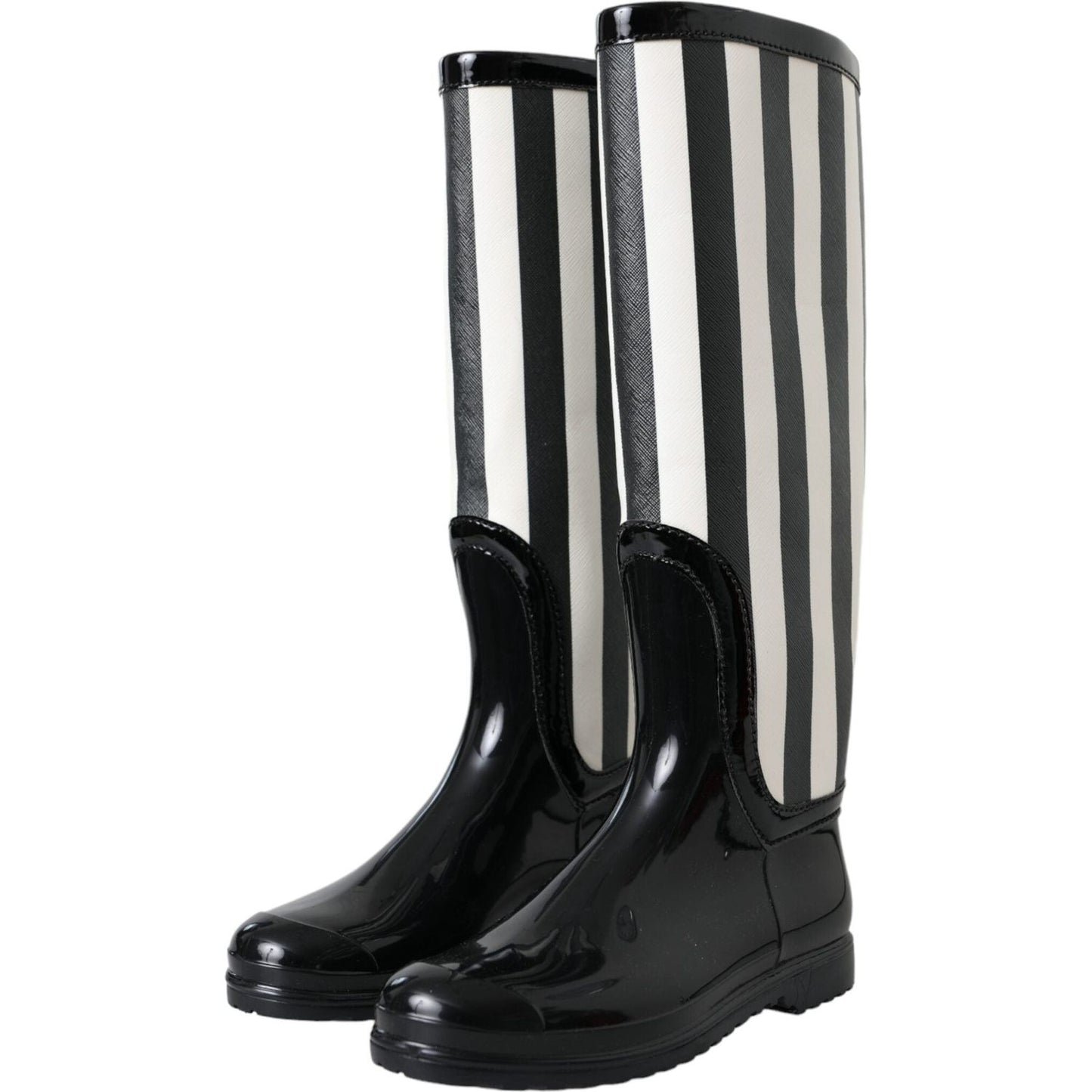 Dolce & Gabbana Black Rubber Knee High Flat Boots Shoes Dolce & Gabbana Light Gray