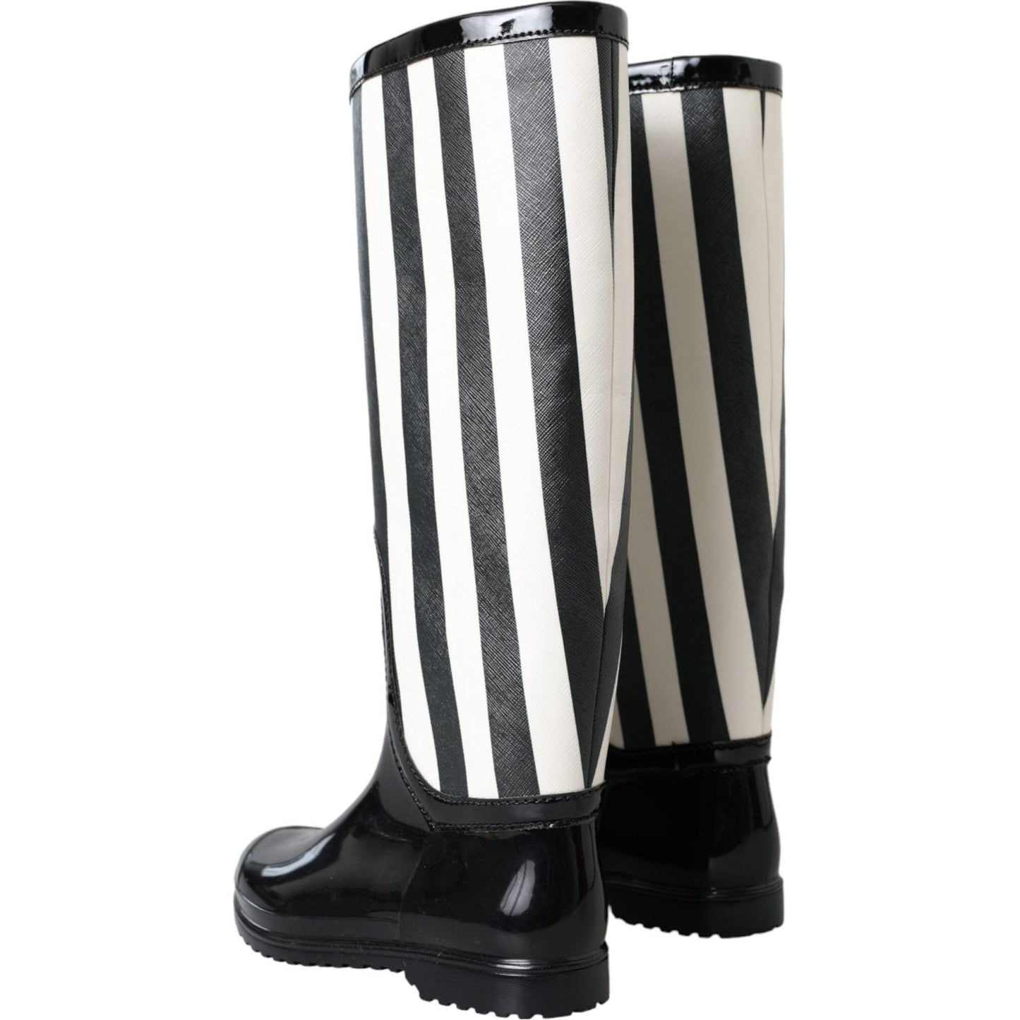 Dolce & Gabbana Black Rubber Knee High Flat Boots Shoes Dolce & Gabbana Antique White