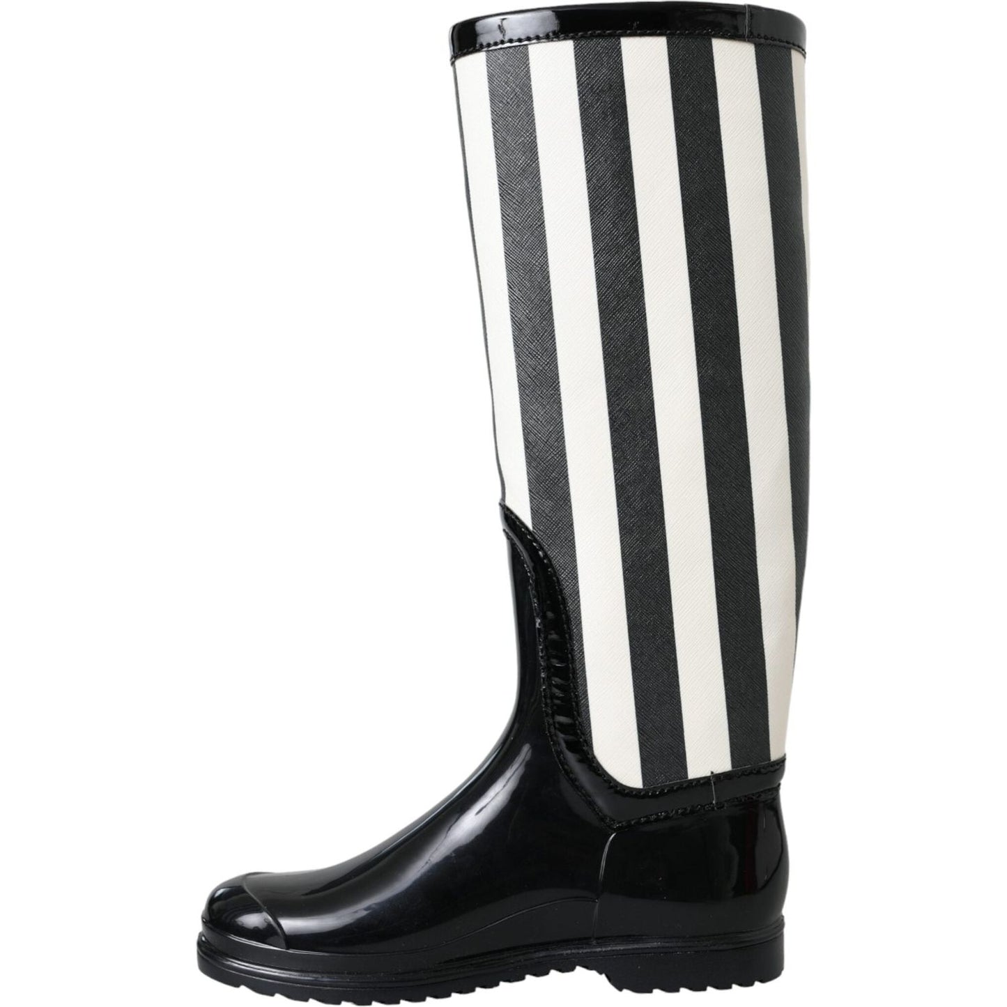 Dolce & Gabbana Black Rubber Knee High Flat Boots Shoes Dolce & Gabbana Beige