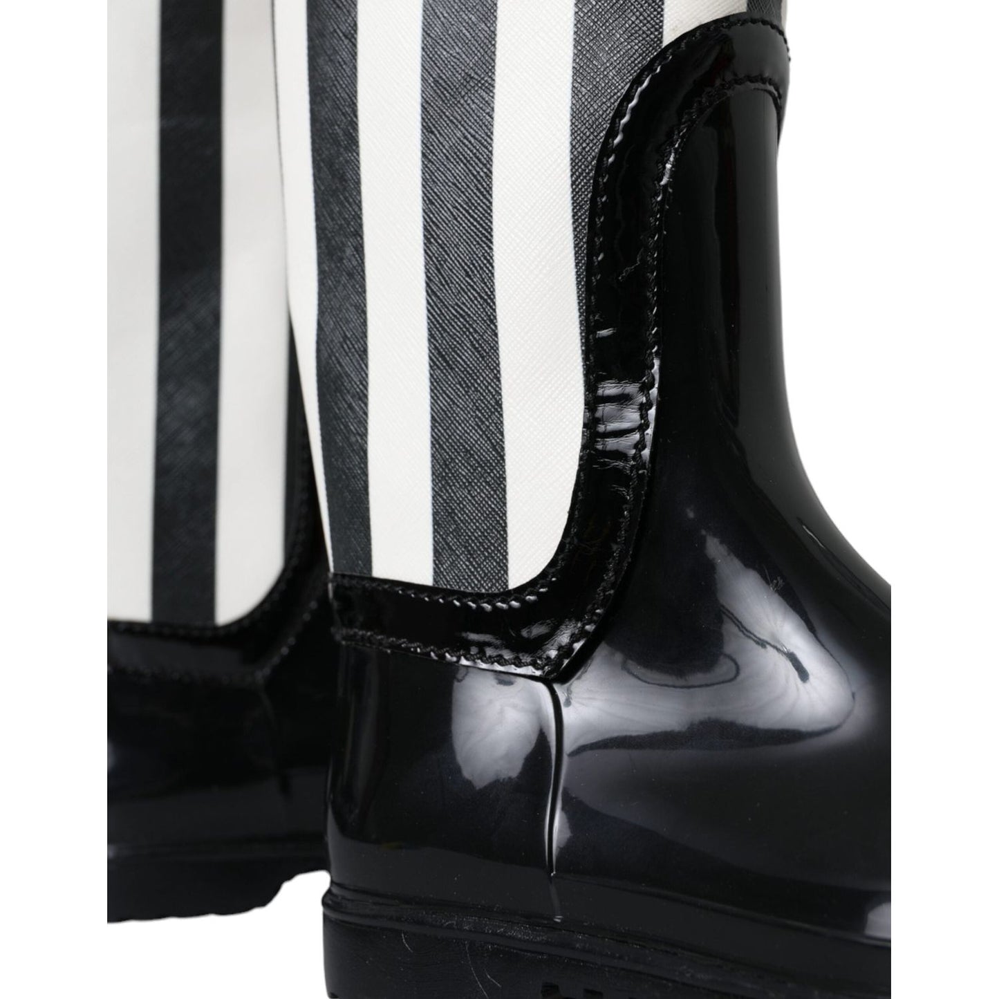 Dolce & Gabbana Black Rubber Knee High Flat Boots Shoes Dolce & Gabbana Light Gray