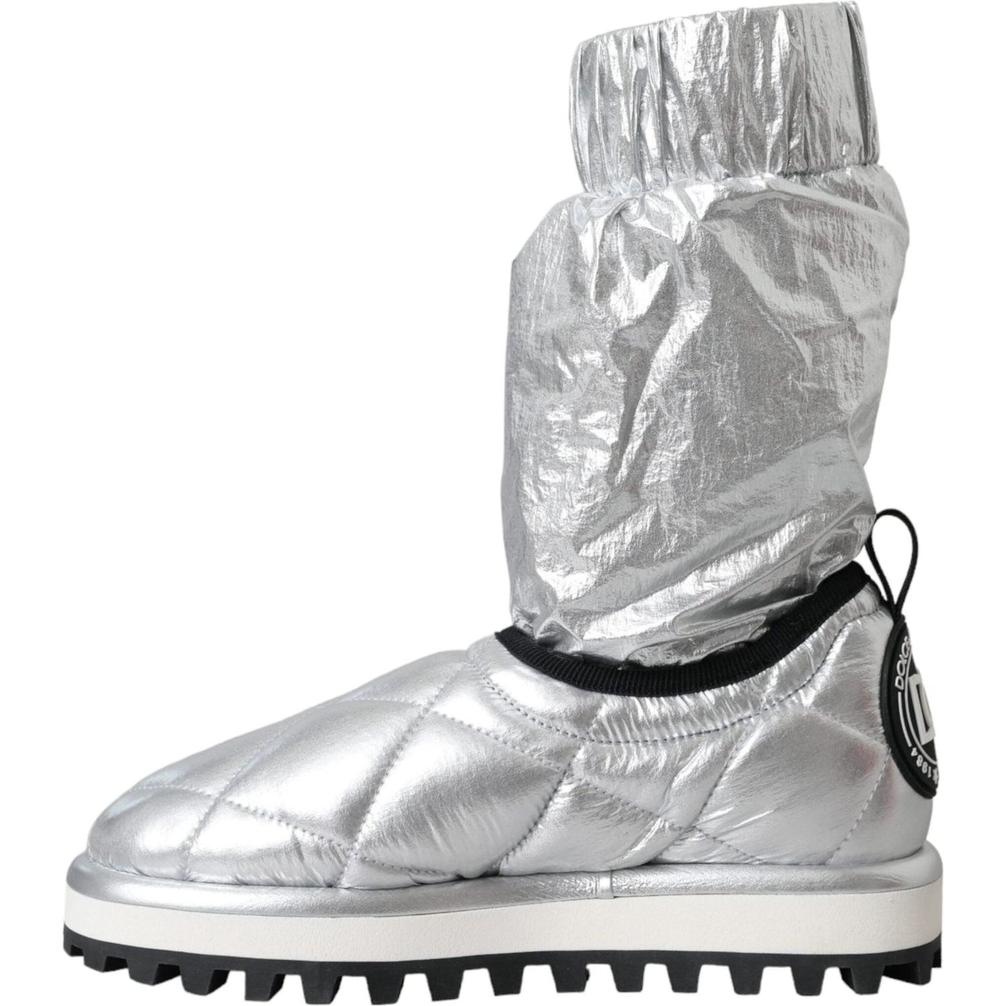 Dolce & Gabbana Metallic Silver Quilted Logo Patch Boot Shoes Dolce & Gabbana Gray