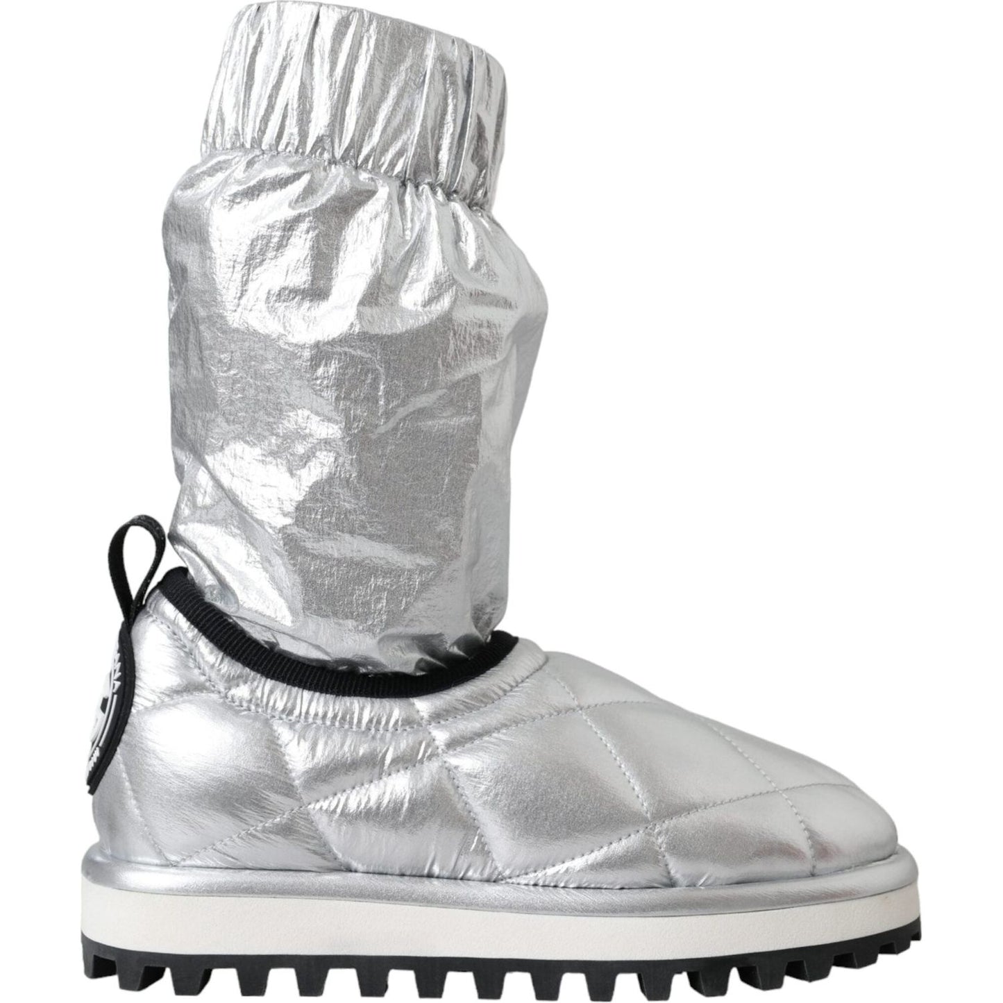 Dolce & Gabbana Metallic Silver Quilted Logo Patch Boot Shoes Dolce & Gabbana Gray