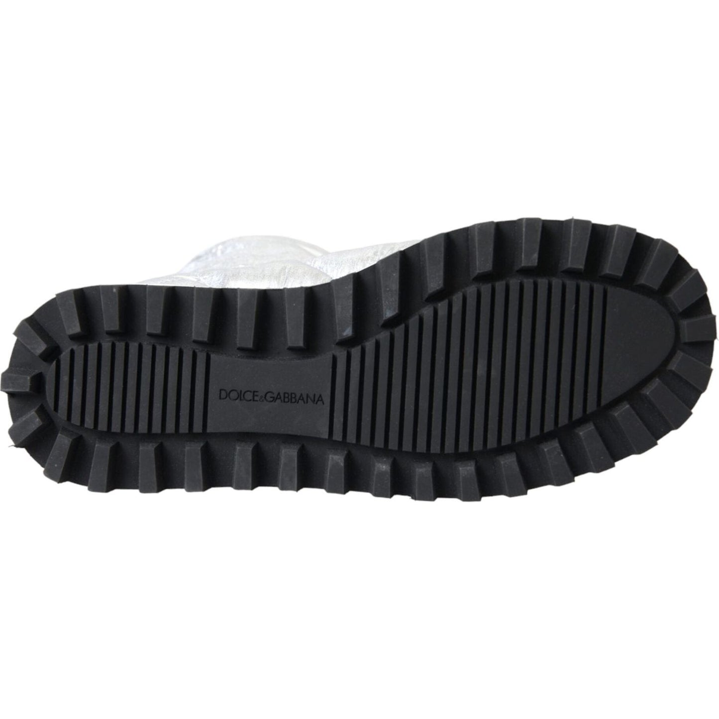 Dolce & Gabbana Metallic Silver Quilted Logo Patch Boot Shoes Dolce & Gabbana Dark Slate Gray