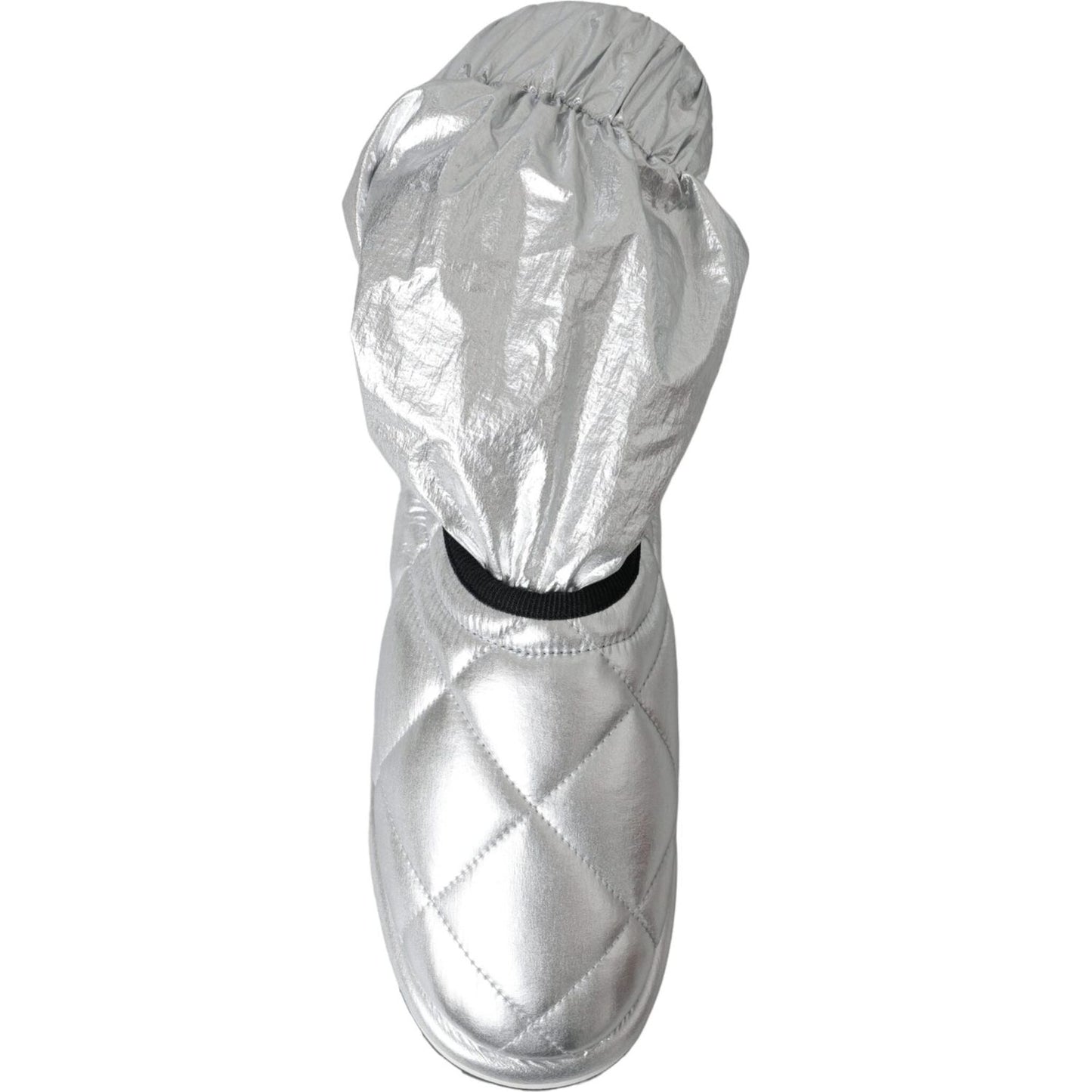 Dolce & Gabbana Metallic Silver Quilted Logo Patch Boot Shoes Dolce & Gabbana Gray