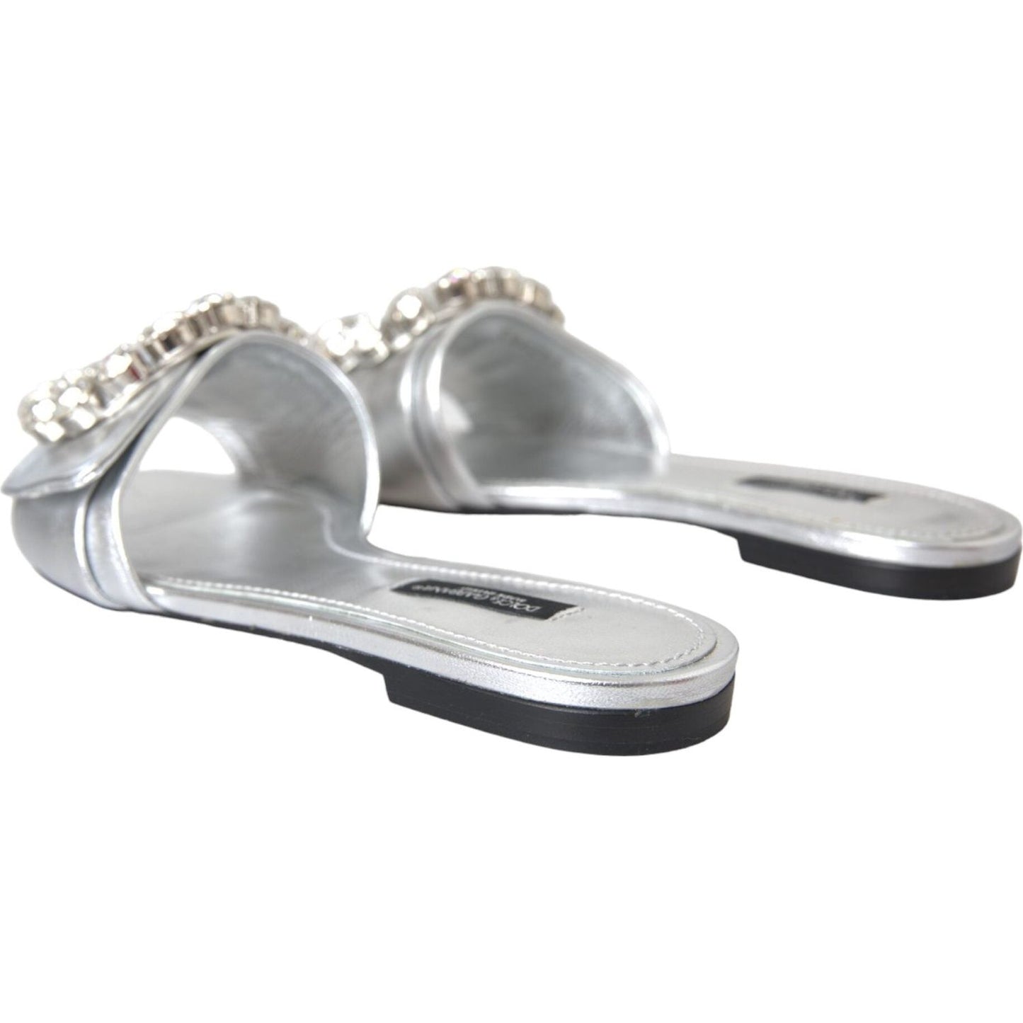 Dolce & Gabbana Silver Crystal Leather Flats Sandals Shoes Dolce & Gabbana Gray